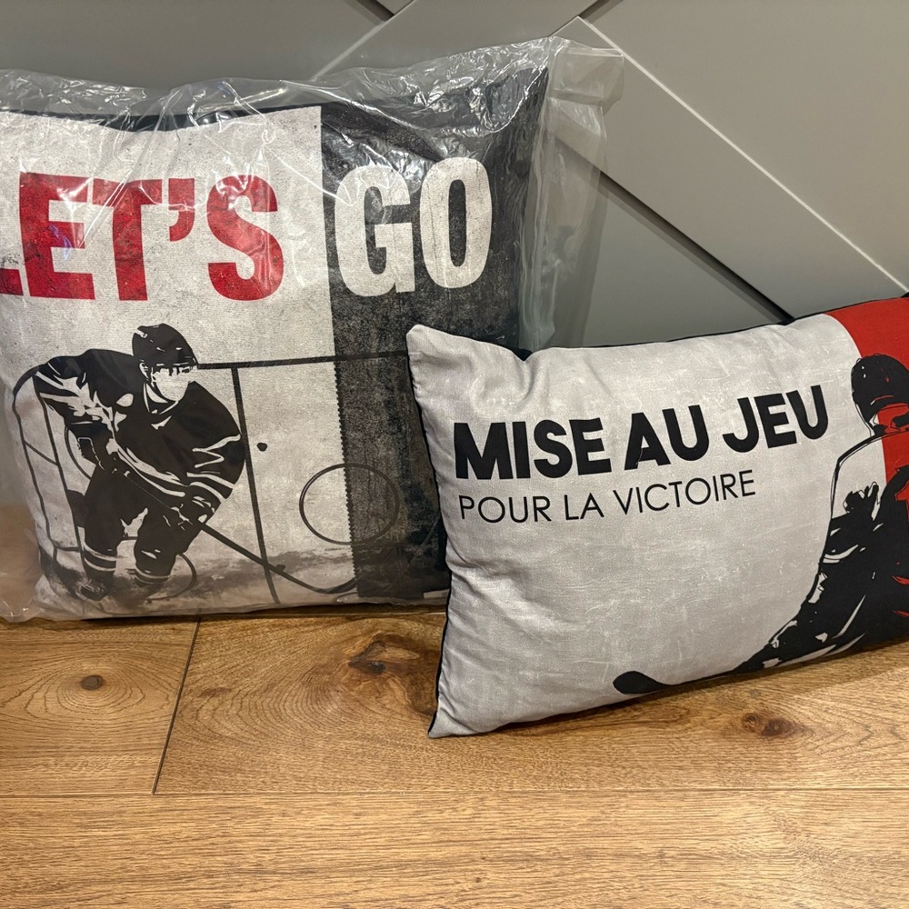 Hockey Themed Accent Pillows - Black, Red, Gray